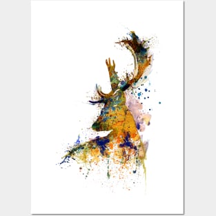 Deer Head Watercolor Silhouette Posters and Art